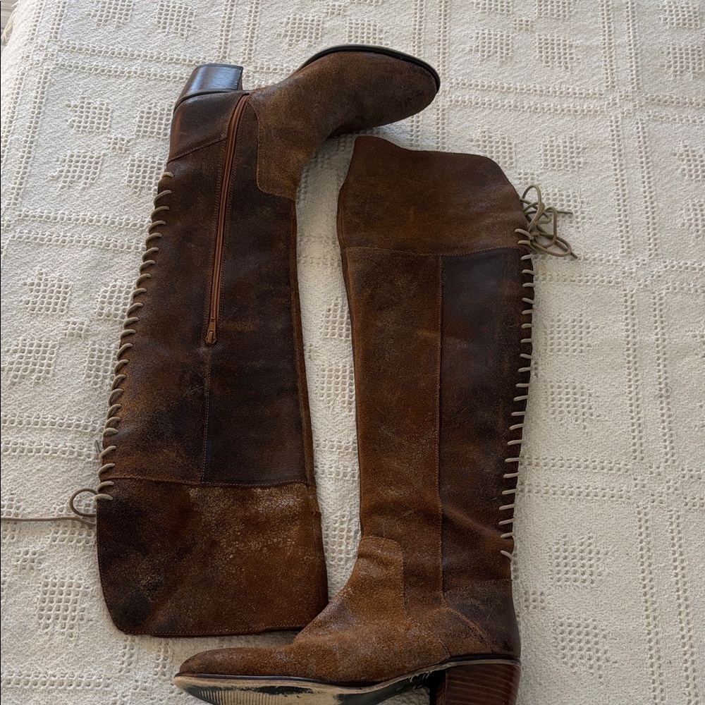 Diba True Sunset Sail Brown Leather Over the Knee Distressed Boots Size 8.5 - Picture 2 of 16